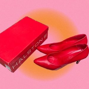 ❤️‍🔥🍒HP! vintage 80’s halston leather red pumps